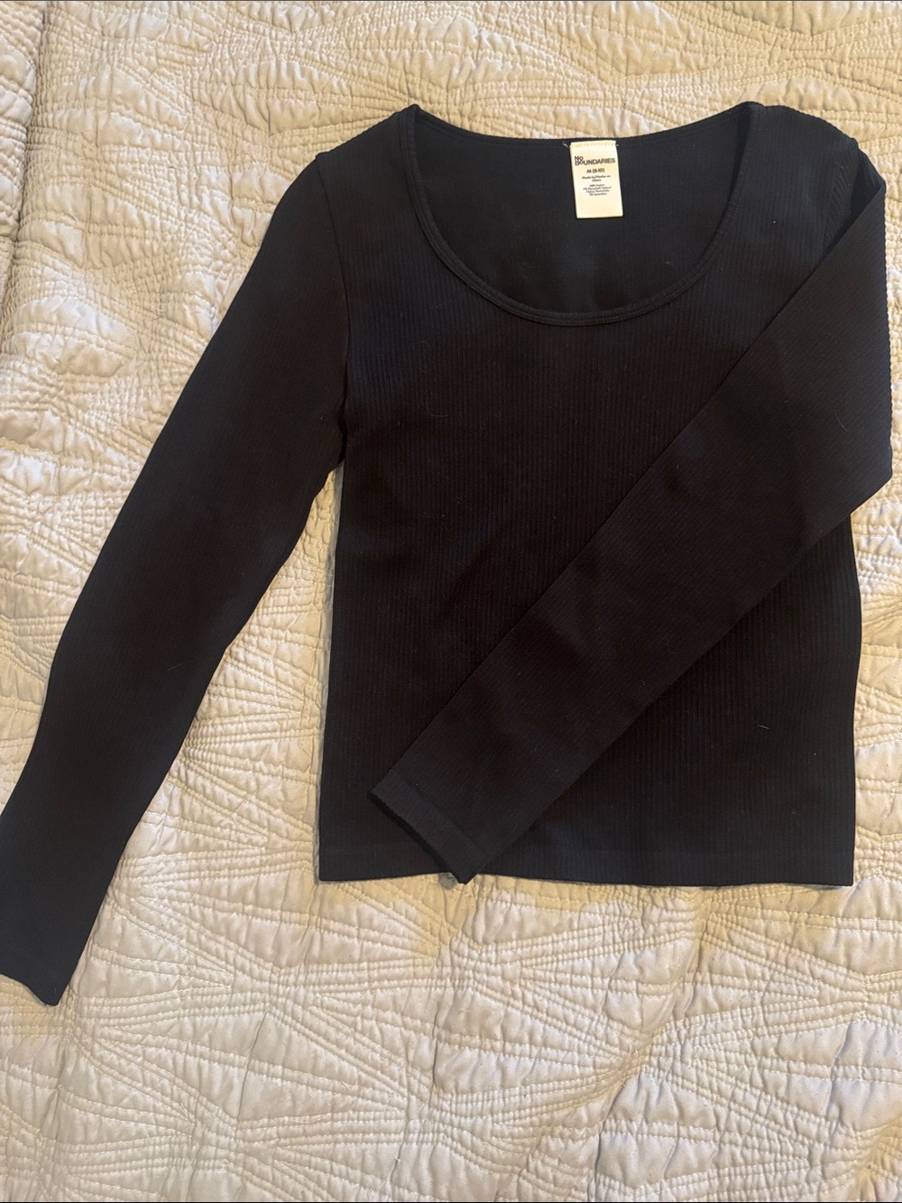 No Boundaries Black Ribbed Scoop-Neck Long Sleeve Top